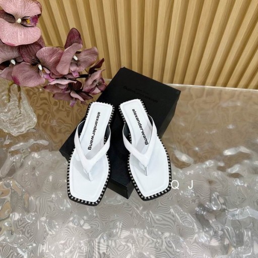 Alexander Wang Women's Flip-Flop Sandals With Beaded In White Lambskin