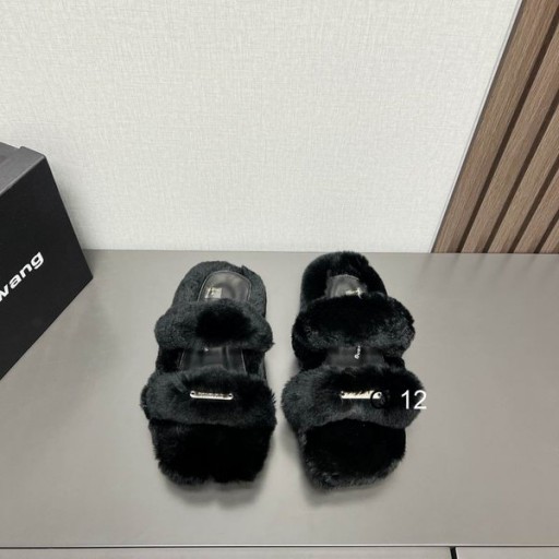 Alexander Wang Women's Jay Rabbit Fur Platform Slides In Black