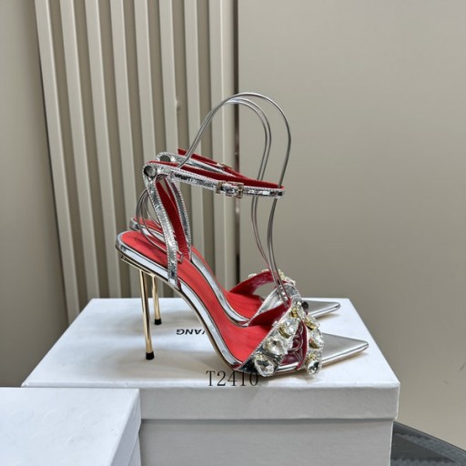 Alexander Wang Women's Leather Ankle Strap Stiletto Pointed Toe Sandals In Silver