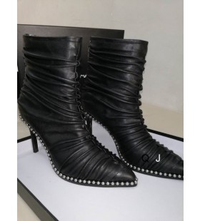 Alexander Wang Kvinner ' s Svart Plisserte Zip-Støvler Med Beaded I Skinn