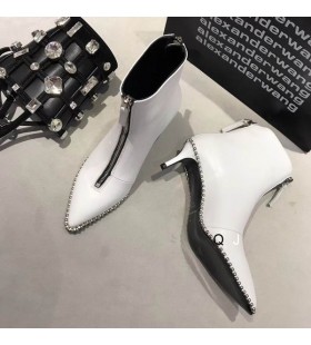 Alexander Wang Kvinner ' s Hvit Ferrara Zip-Støvler Med Beaded I Skinn