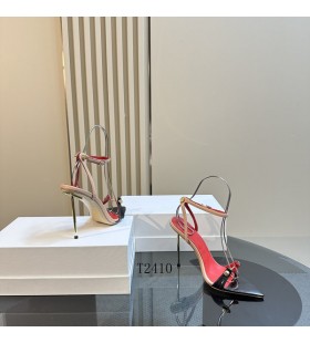 Klapki damskie na wysokim obcasie z paskiem na kostce, Alexander Wang Czerwony Czarny/beżowy