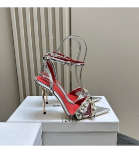 Alexander Wang dámske Kožené Členok Popruh Stiletto Ukázal Prst Sandále V Striebornej farbe