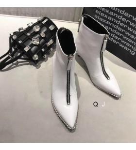 알렉산더 왕 여자의 흰색 페라라 지퍼 부츠를 가진 구슬로 만드는 가죽