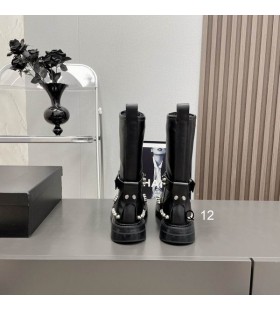 Alexander Wang Kvinnors Svart med Nitar i Mitten av Kalv Stövlar Med Fleece I Läder