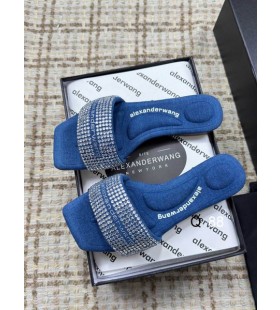 Alexander Wang Kvinnor Blå Satin & Crystal Snabbkorrigeringen Vy Sandaler