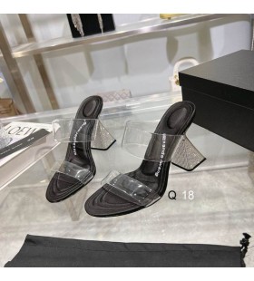 Alexander Wang kadın Şeffaf Sapanlar Sandalet Terlik İle Rhinestone Tıknaz Topuk Siyah