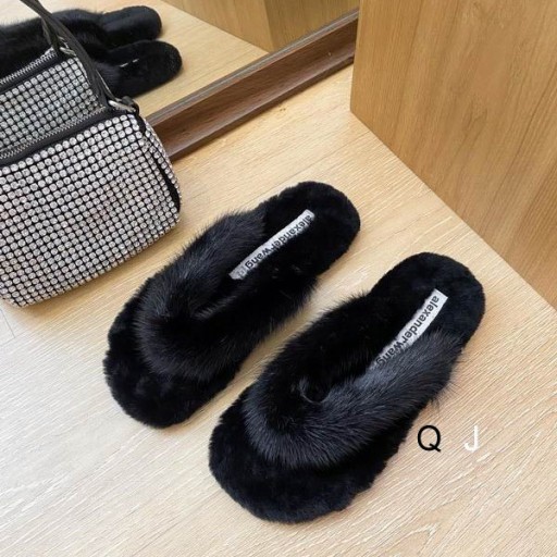 Alexander Wang Kvinder Faux Fur Thong Sandaler I Sort