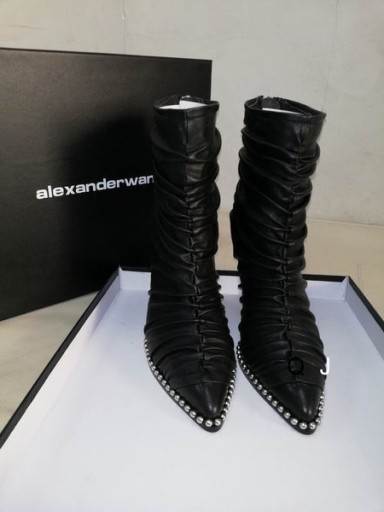 Alexander Wang Damen Schwarz Plissiert Zip Stiefel Mit Perlen In Leder